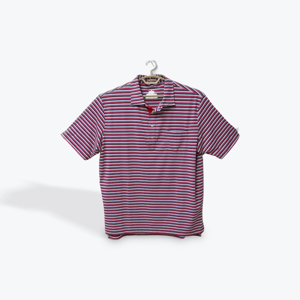 Peter Millar Summer Comfort Polo Shirt Mens XL Red Blue Striped Golf Pocket XL